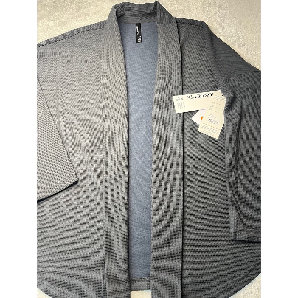 Mondetta Waffle Knit Cardigan Black Grey Open Front Recycled Soft 12A0919 Mens L